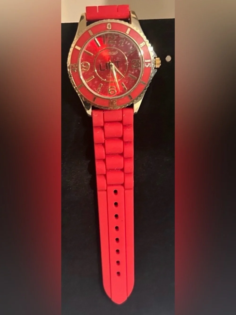 NWOT GOSSIP Quartz Women's Analog Watches - Red, White, Black Silicone Bands